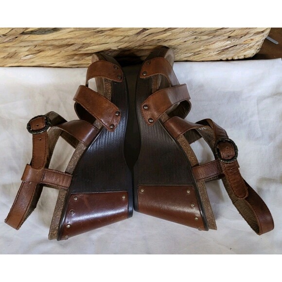 DANSKO FRIDA Sandals Womens 9 39 Brown Leather Strappy Wedge Heels Platform - Picture 9 of 12